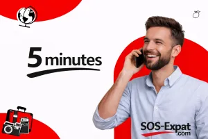 صورة توضح مساعدة هاتفية لأي موقف في الخارج من SOS Expat — متاحة في عالمي و197 دولة