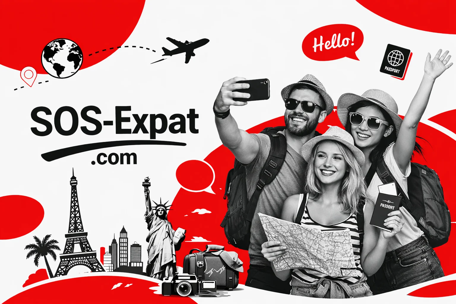 Visuel éditorial SOS Expat en russian, format landscape, pour contenu média et presse.