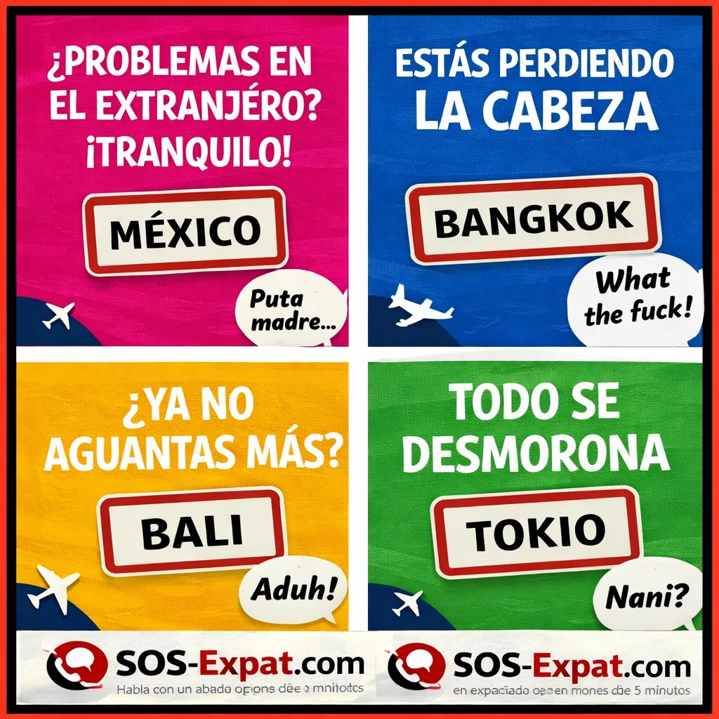 Брендовое изображение SOS Expat о помощь по запросу для путешественников и экспатов по всему миру для эмигрантов в Испания