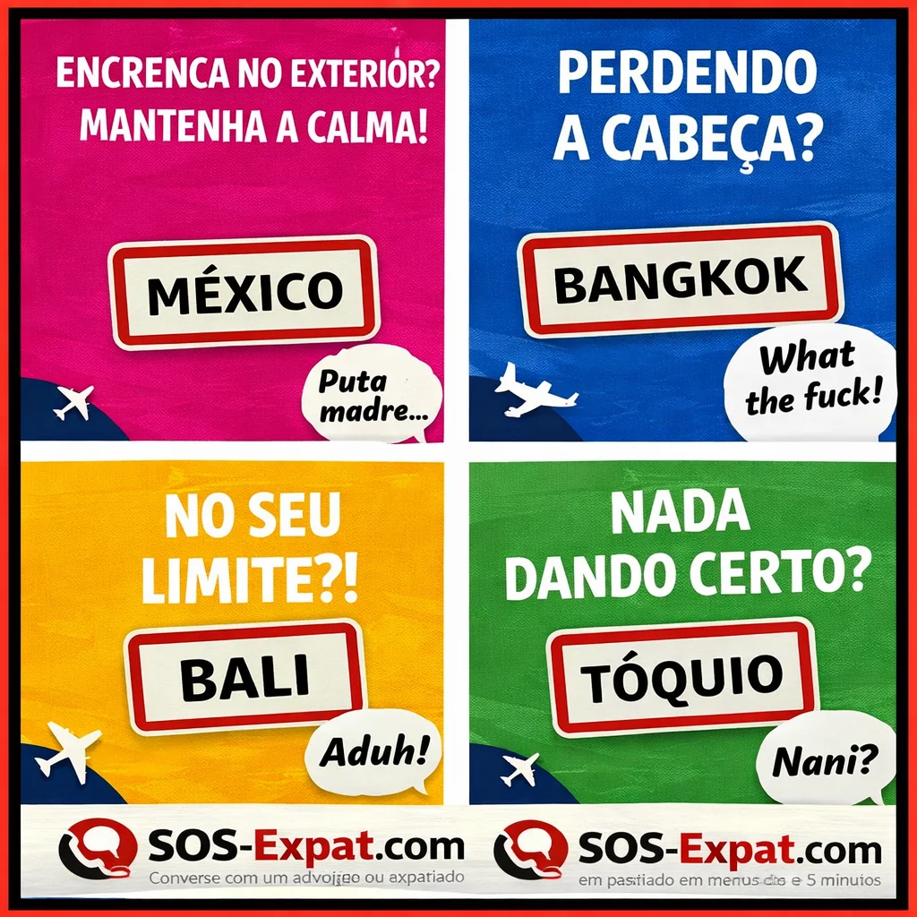 Visuel éditorial SOS Expat en portuguese, format square, pour contenu média et presse.