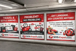 Profesional de SOS Expat asistiendo con ayuda telefonica instantanea con abogado o experto local para mundial